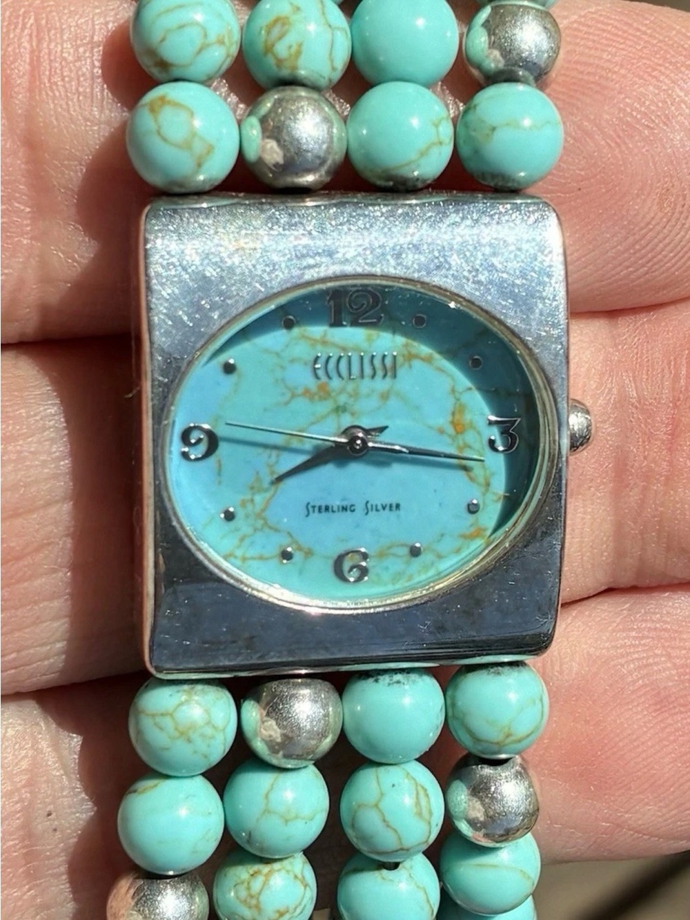Ecclissi Turquoise Bead Sterling Silver Watch Bracelet